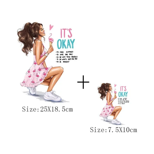 Fashion Lady Thermo Transfer Sticker On Clothes Russian Girl Iron On Patches For T-Shirt Jacket DIY Washable Heat Transfer Patch