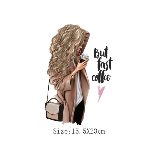 Fashion Lady Thermo Transfer Sticker On Clothes Russian Girl Iron On Patches For T-Shirt Jacket DIY Washable Heat Transfer Patch