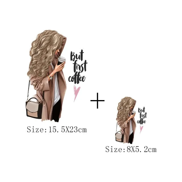 Fashion Lady Thermo Transfer Sticker On Clothes Russian Girl Iron On Patches For T-Shirt Jacket DIY Washable Heat Transfer Patch