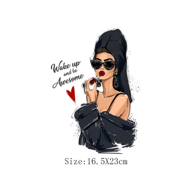 Fashion Lady Thermo Transfer Sticker On Clothes Russian Girl Iron On Patches For T-Shirt Jacket DIY Washable Heat Transfer Patch