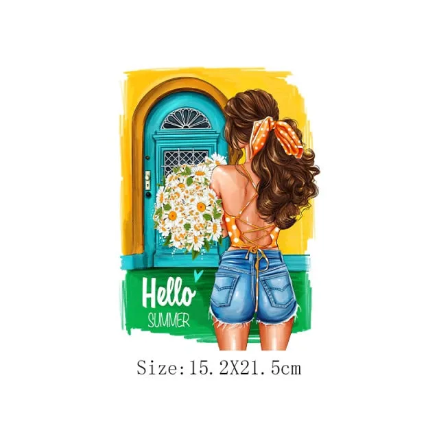Fashion Lady Thermo Transfer Sticker On Clothes Russian Girl Iron On Patches For T-Shirt Jacket DIY Washable Heat Transfer Patch