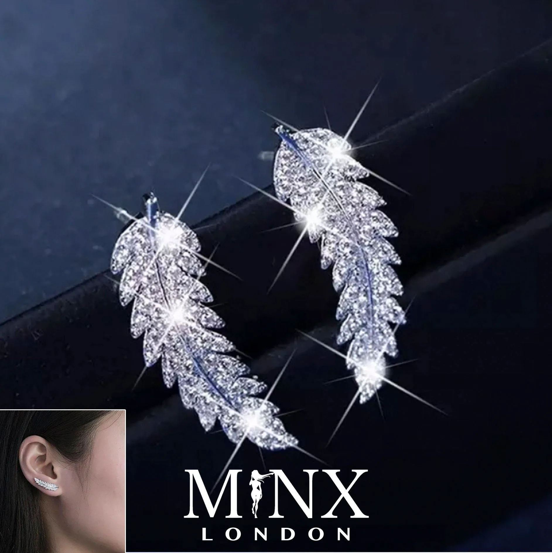 Feather Earrings | Leaf Earrings | Womens Earrings | Diamond Earrings | Pretty Earrings | Ladies Earrings | Cute Earrings | Cuff Earrings