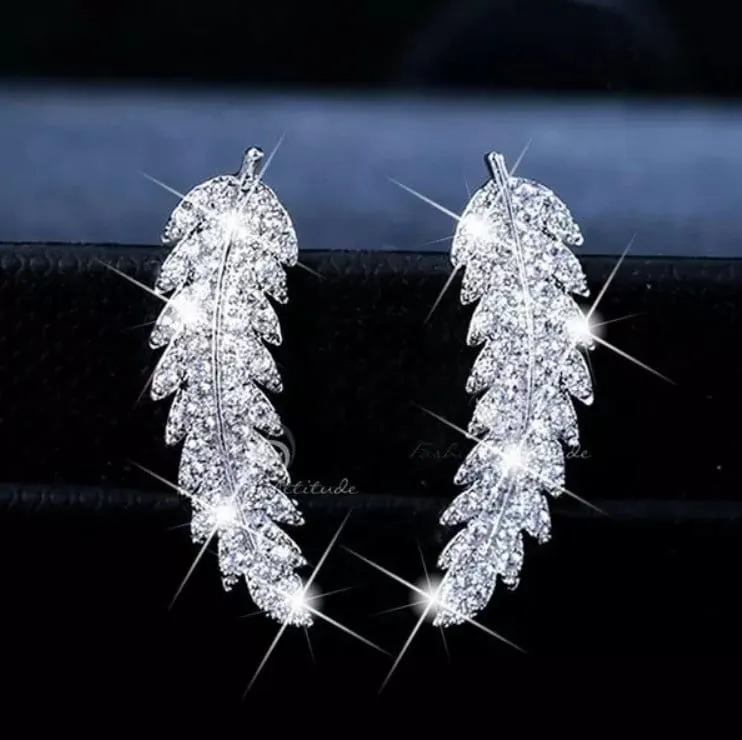 Feather Earrings | Leaf Earrings | Womens Earrings | Diamond Earrings | Pretty Earrings | Ladies Earrings | Cute Earrings | Cuff Earrings