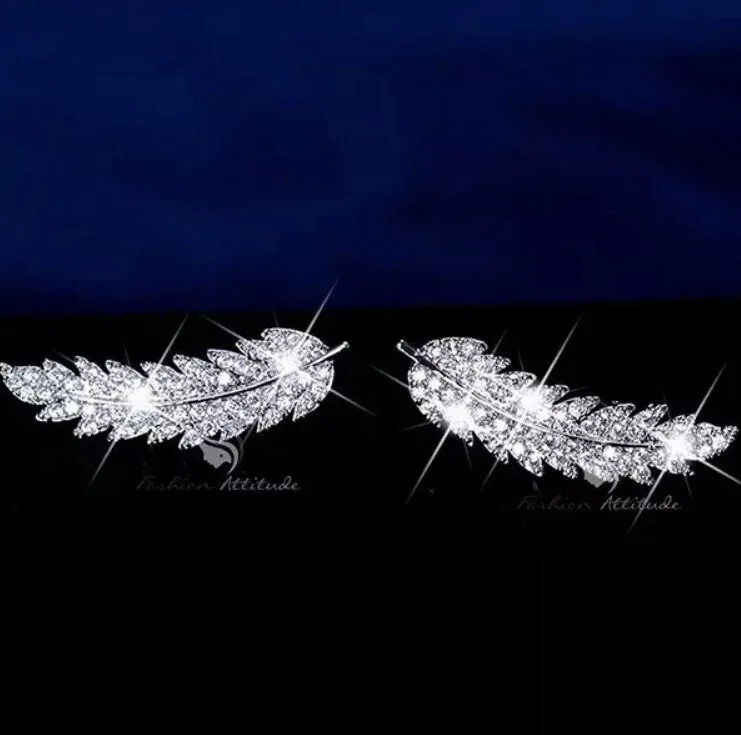 Feather Earrings | Leaf Earrings | Womens Earrings | Diamond Earrings | Pretty Earrings | Ladies Earrings | Cute Earrings | Cuff Earrings
