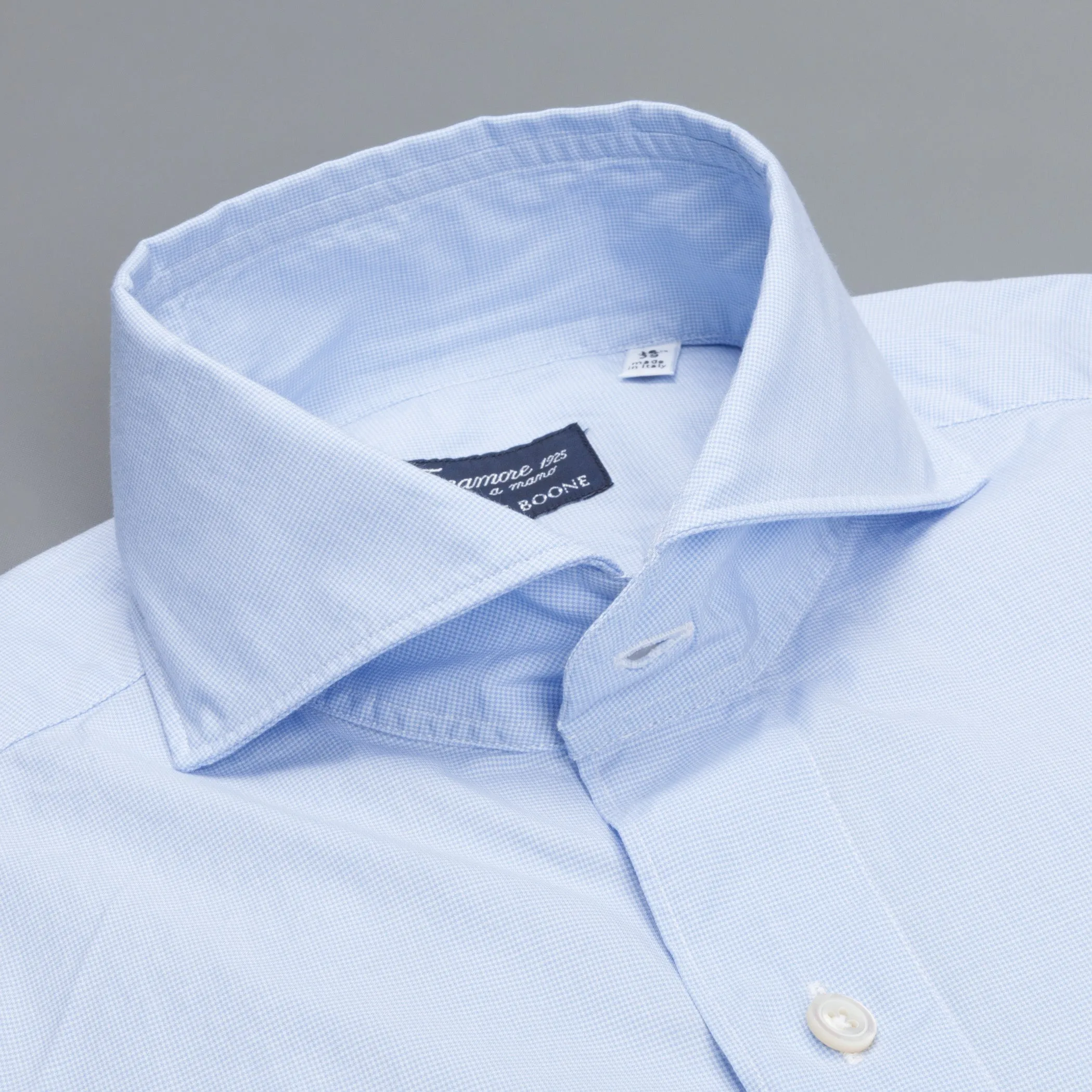 Finamore Tokyo Shirt Sergio Collar Fine Light Blue Puppytooth