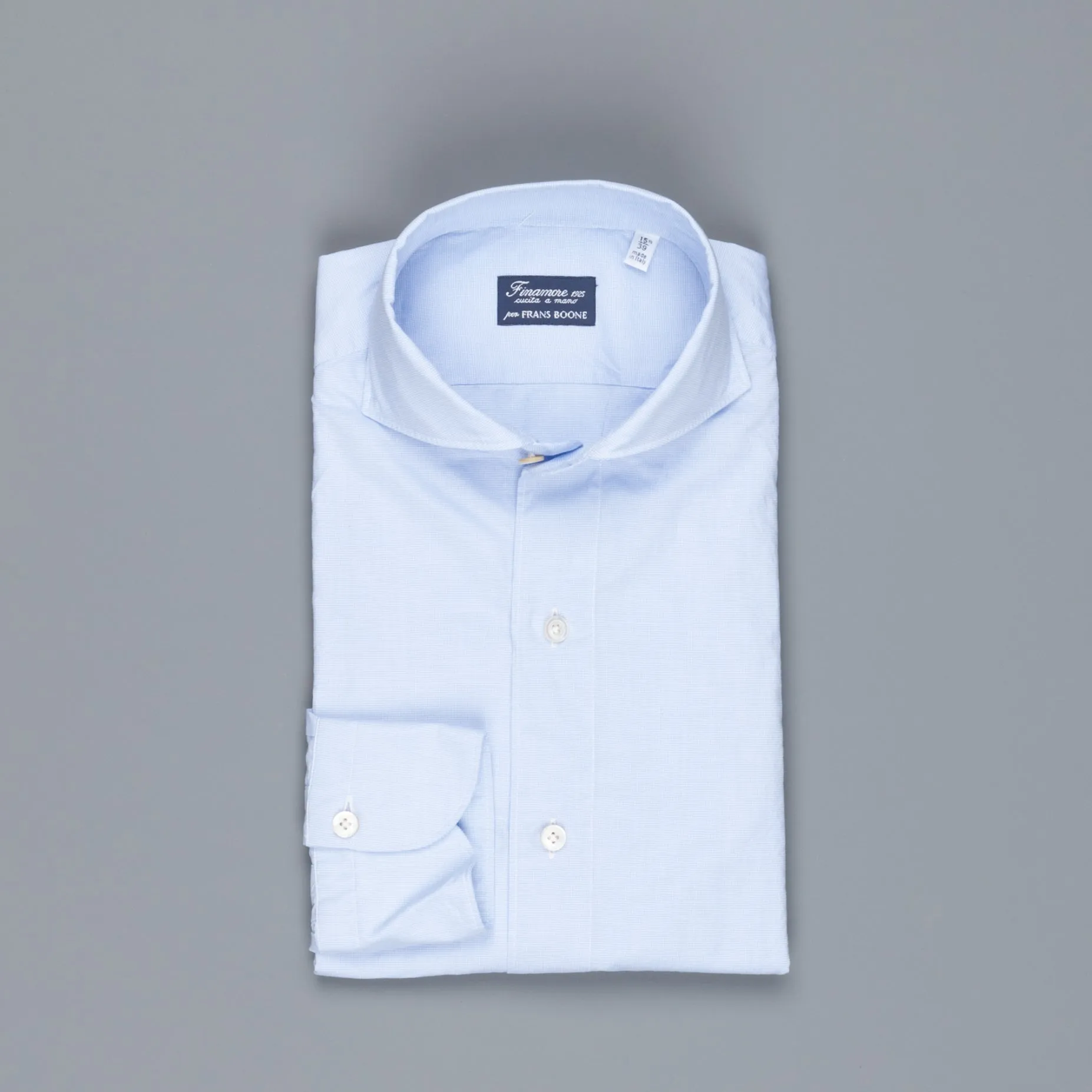 Finamore Tokyo Shirt Sergio Collar Fine Light Blue Puppytooth