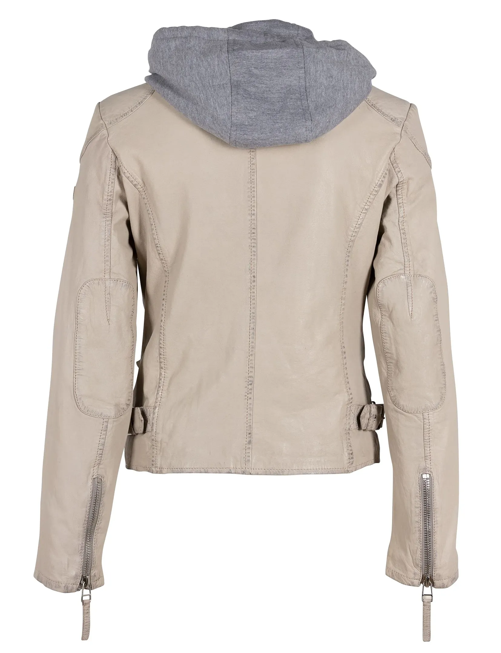 Finja Hooded Leather Jacket, Light Beige