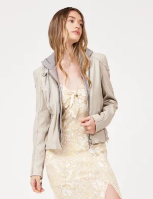 Finja Hooded Leather Jacket, Light Beige
