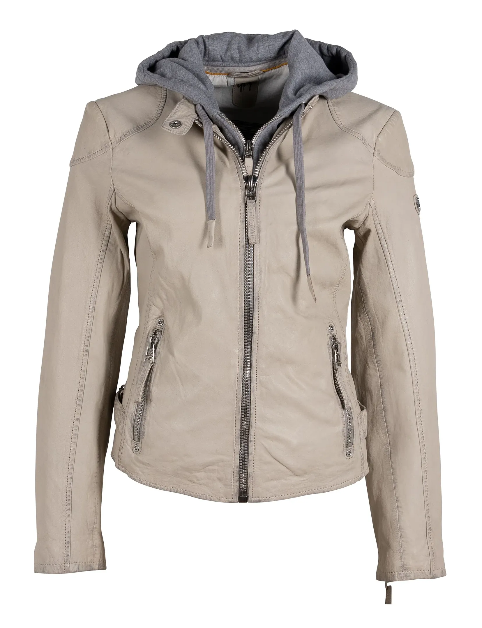 Finja Hooded Leather Jacket, Light Beige