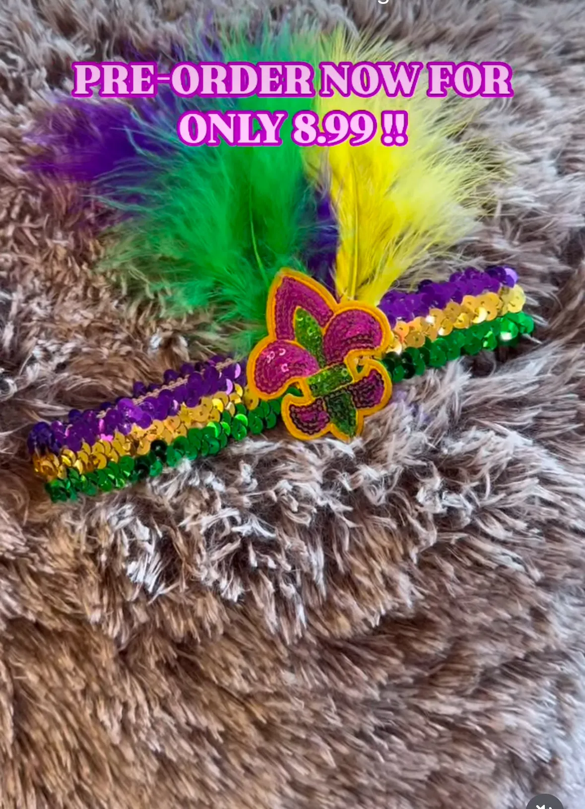 FLEUR DE LIS STRETCH SEQUIN MARDI GRAS HEADBAND/2024