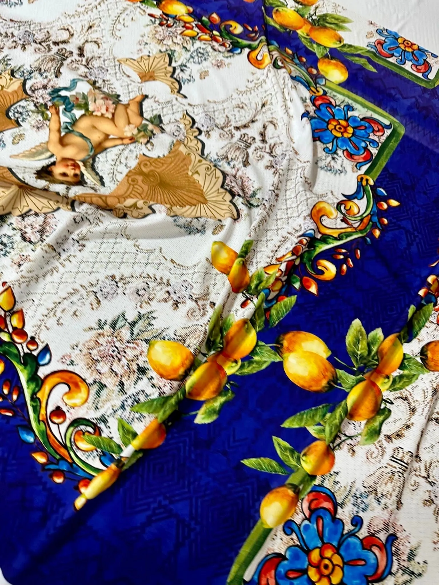 Floral Mosaic  Lemon Angel Pattern Fabric - Decorative Craft Material