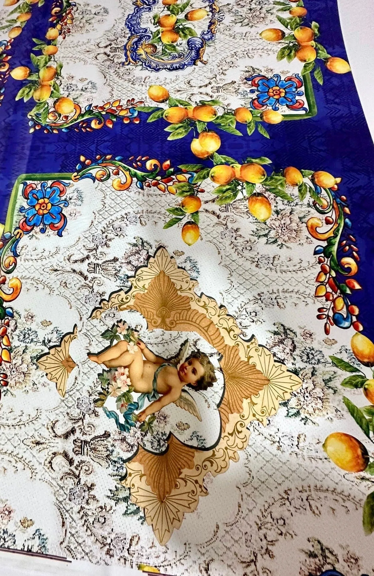 Floral Mosaic  Lemon Angel Pattern Fabric - Decorative Craft Material