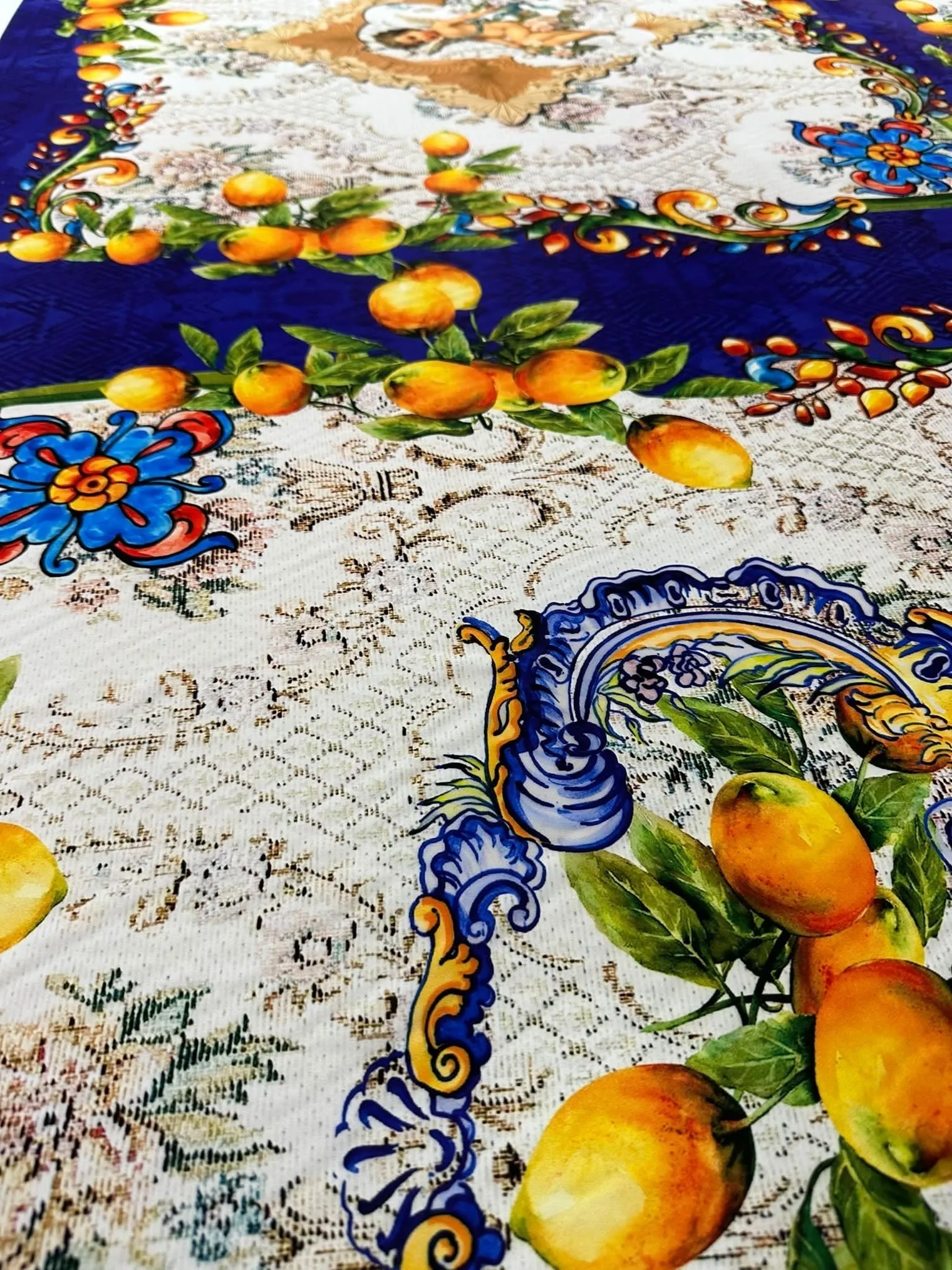Floral Mosaic  Lemon Angel Pattern Fabric - Decorative Craft Material