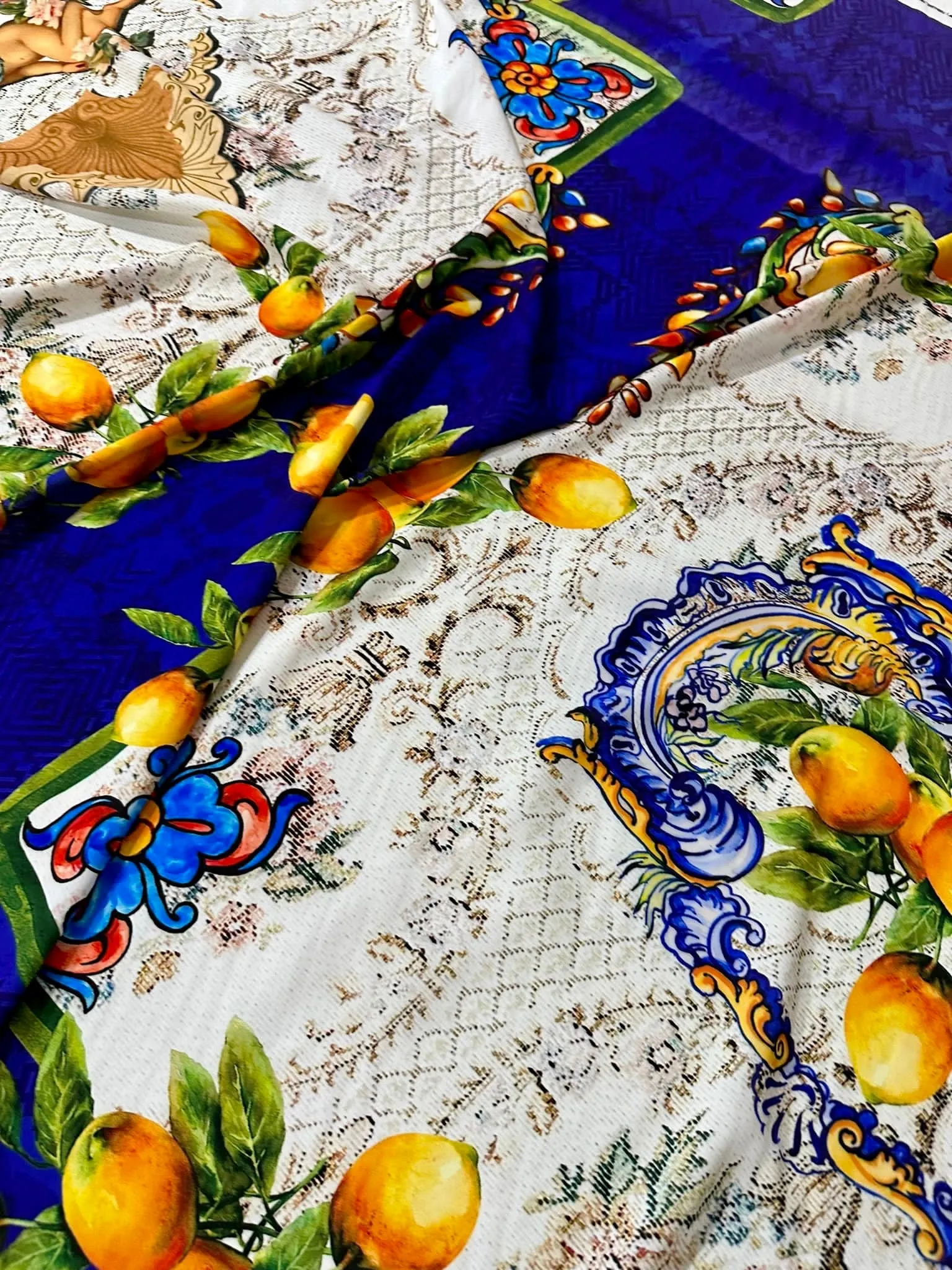 Floral Mosaic  Lemon Angel Pattern Fabric - Decorative Craft Material