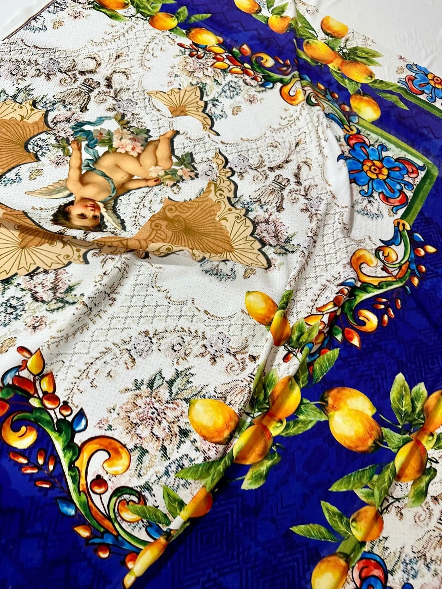 Floral Mosaic  Lemon Angel Pattern Fabric - Decorative Craft Material