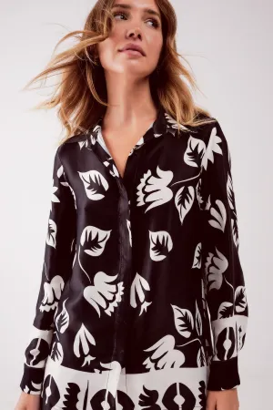Floral print shirt in black