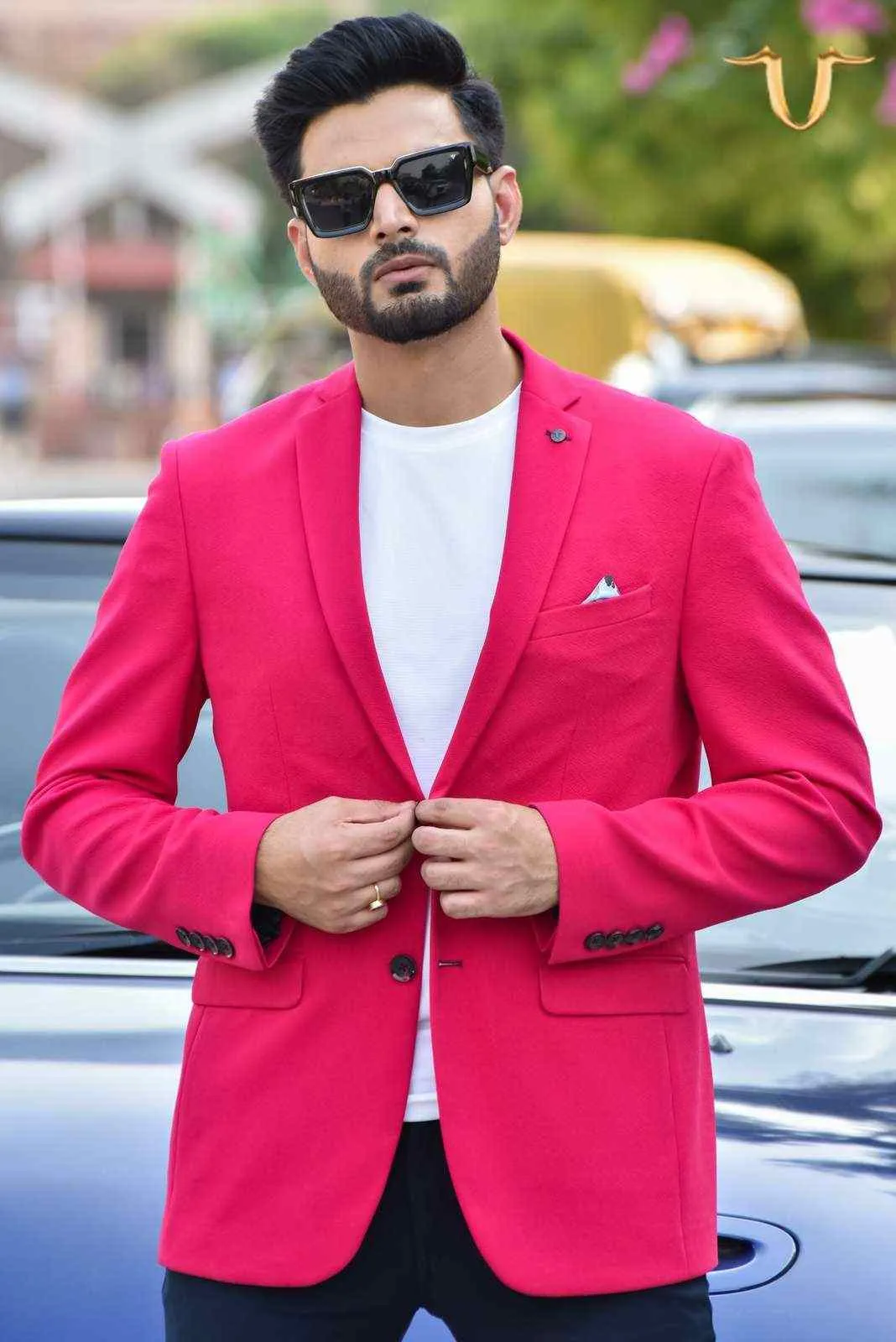 Fuchsia Stretch Knitted Blazer