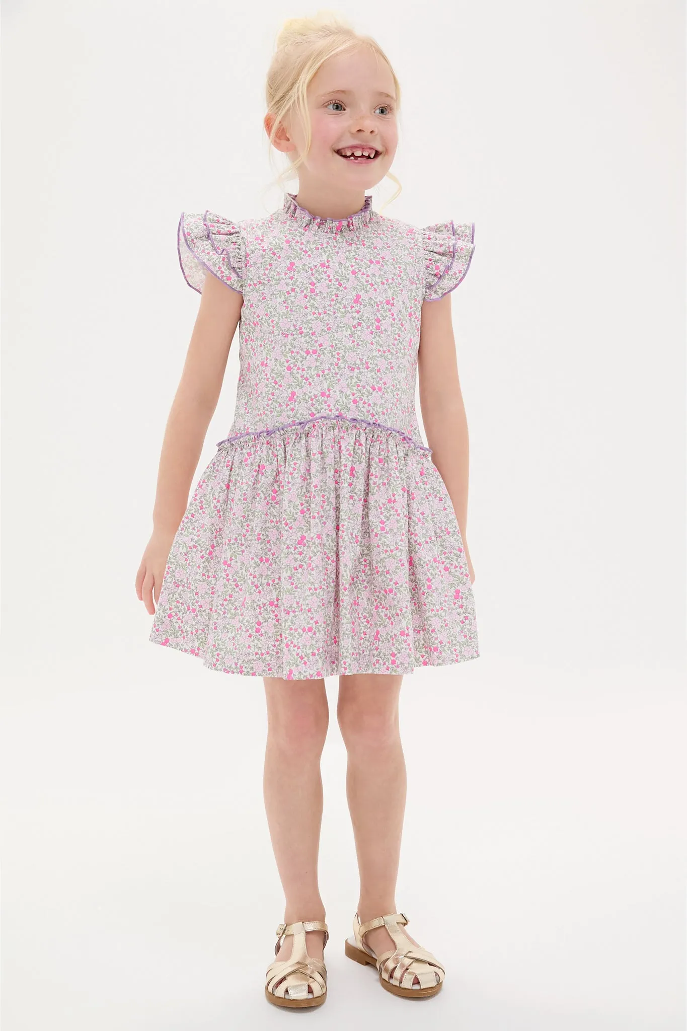 Fuschia Floral Filomena Drop Waist Dress