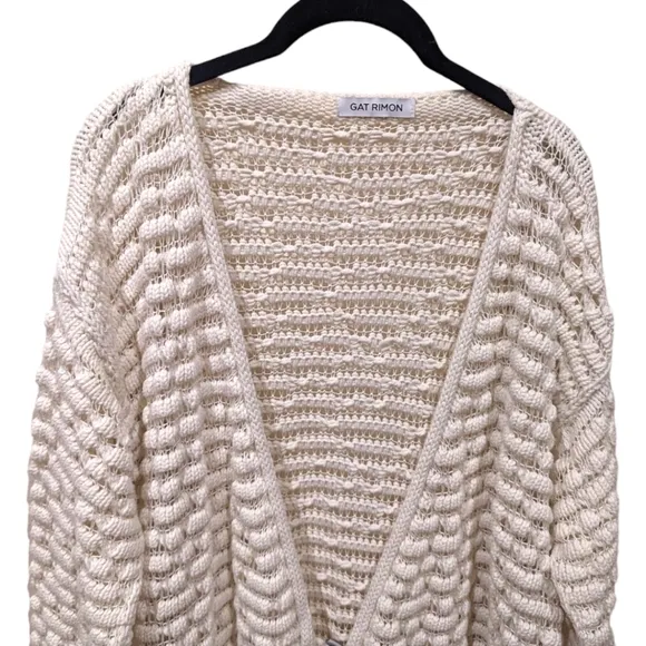 Gat Rimon Kelii Cream Open Knit Long Single Button Cardigan (Size 1 / US Med)