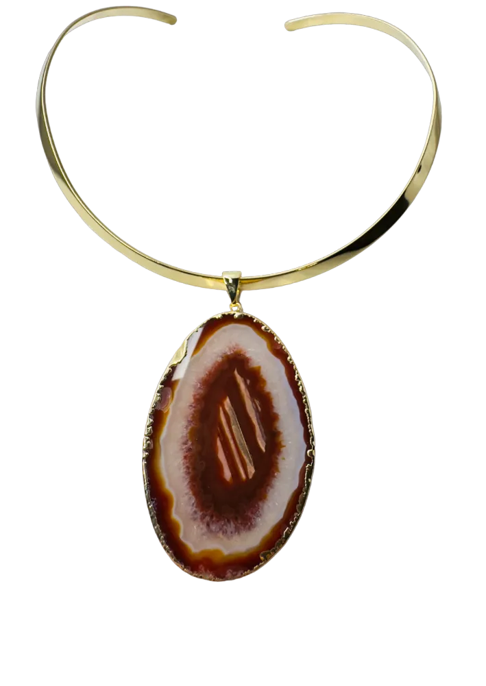 Ágata Orgânica (Organic Agate) Choker Necklace - Gold Plated