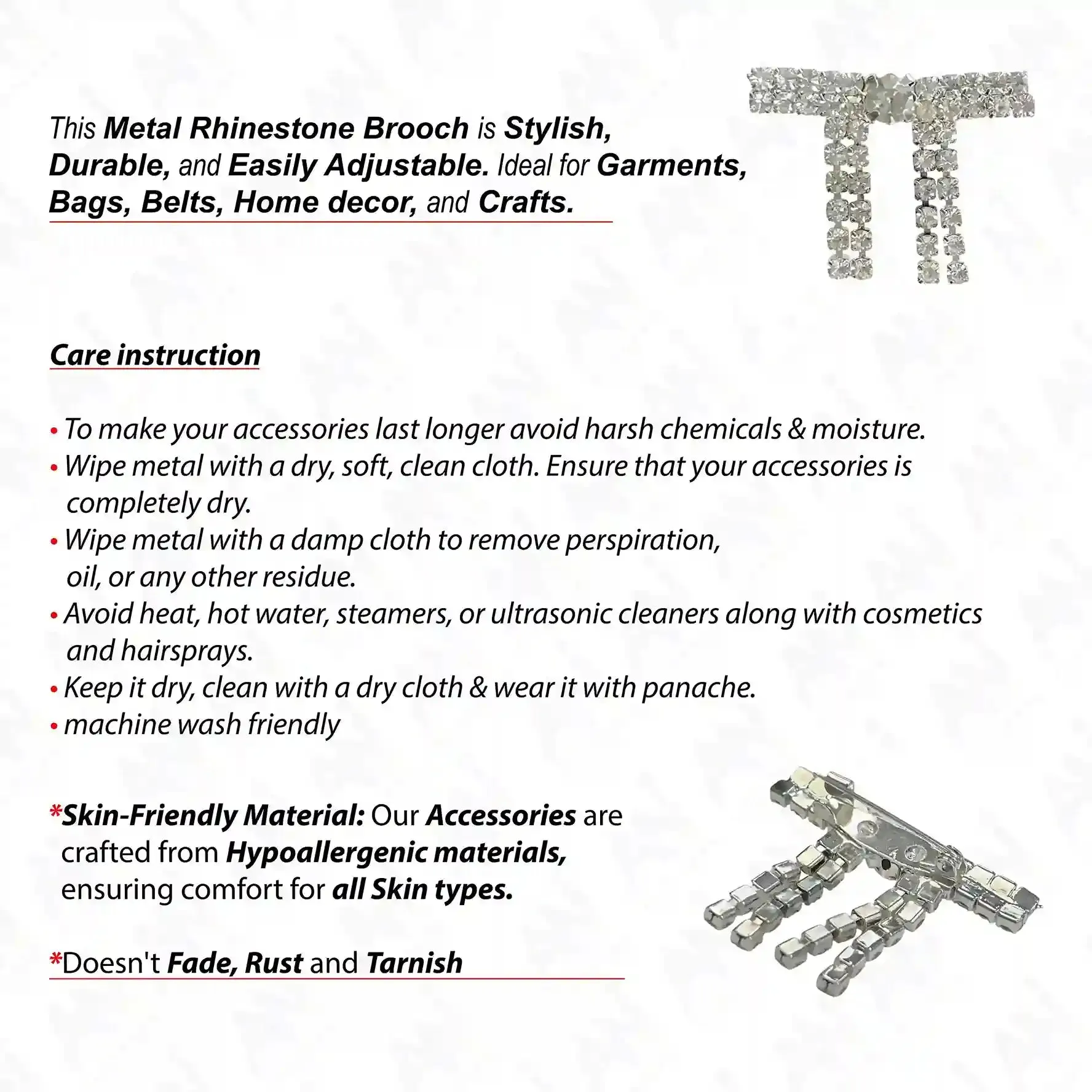 Gold & Silver Rhinestone Brooch for Women's Outfit