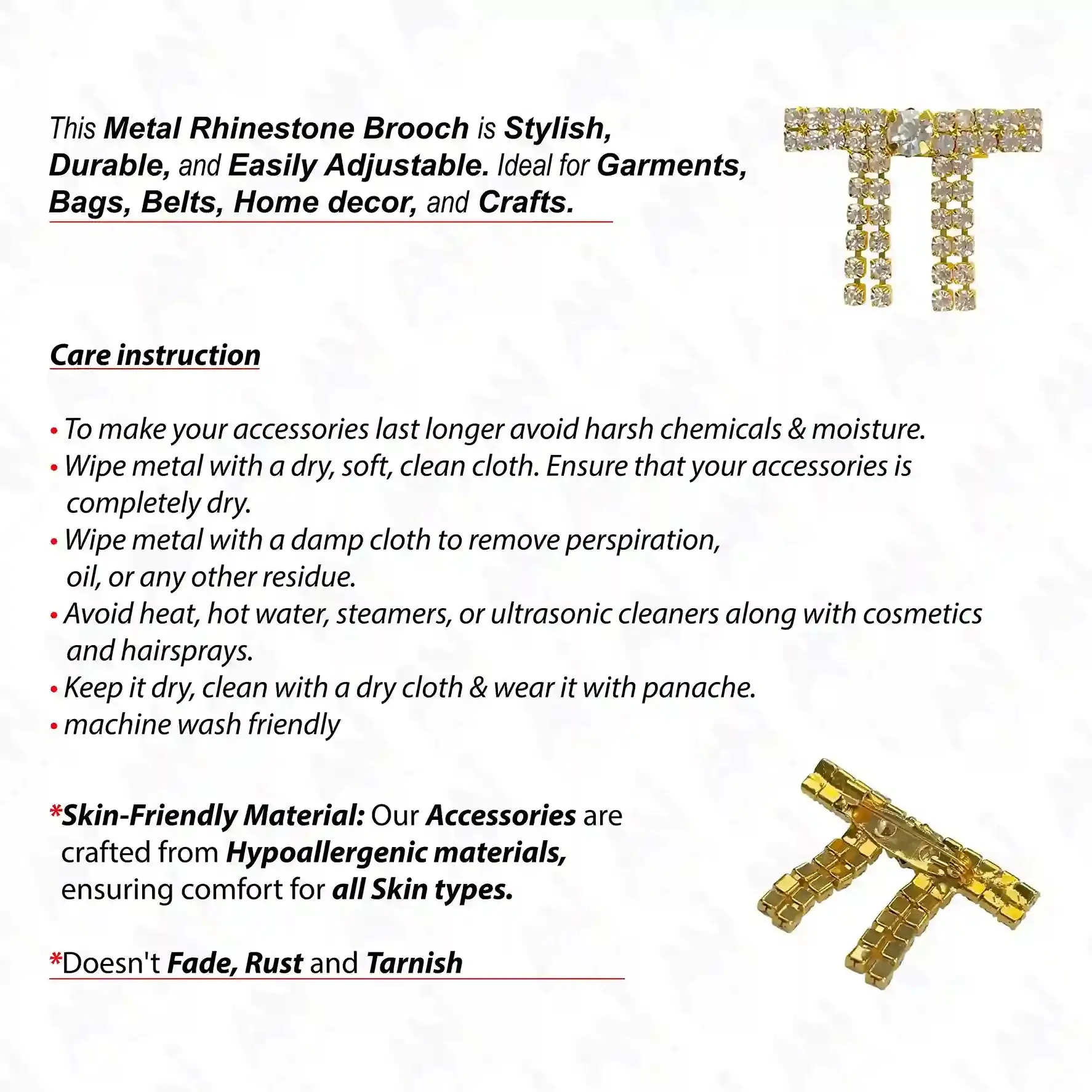 Gold & Silver Rhinestone Brooch for Women's Outfit