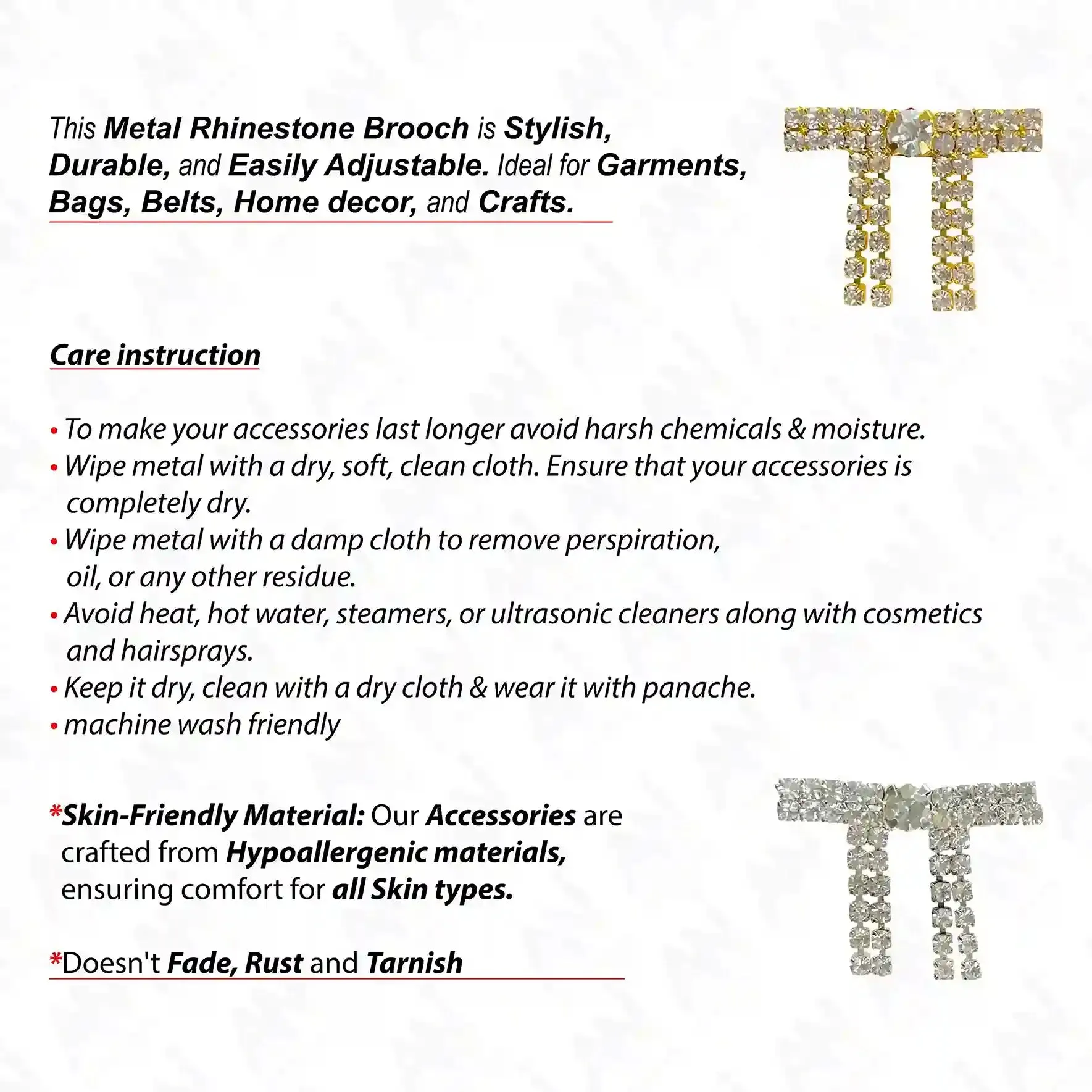 Gold & Silver Rhinestone Brooch for Women's Outfit
