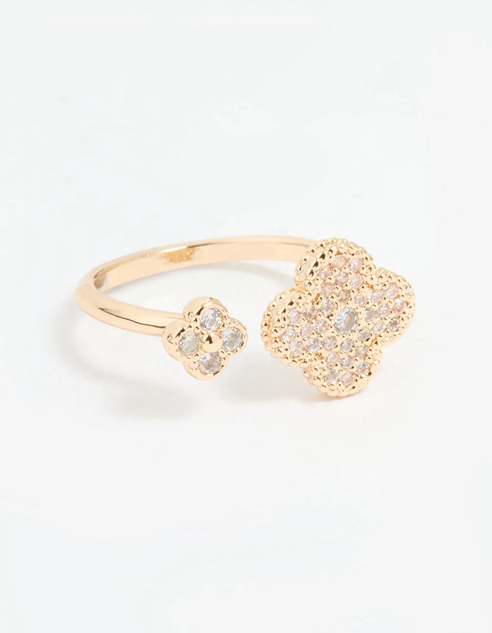 Gold Cubic Zirconia Open Flower Ring