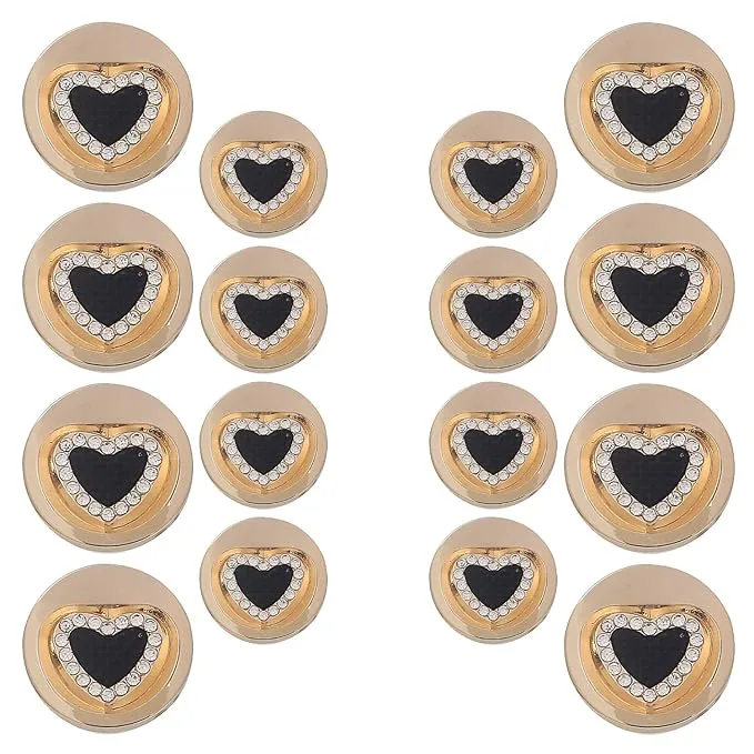 Gold Metal Buttons Heart Centers