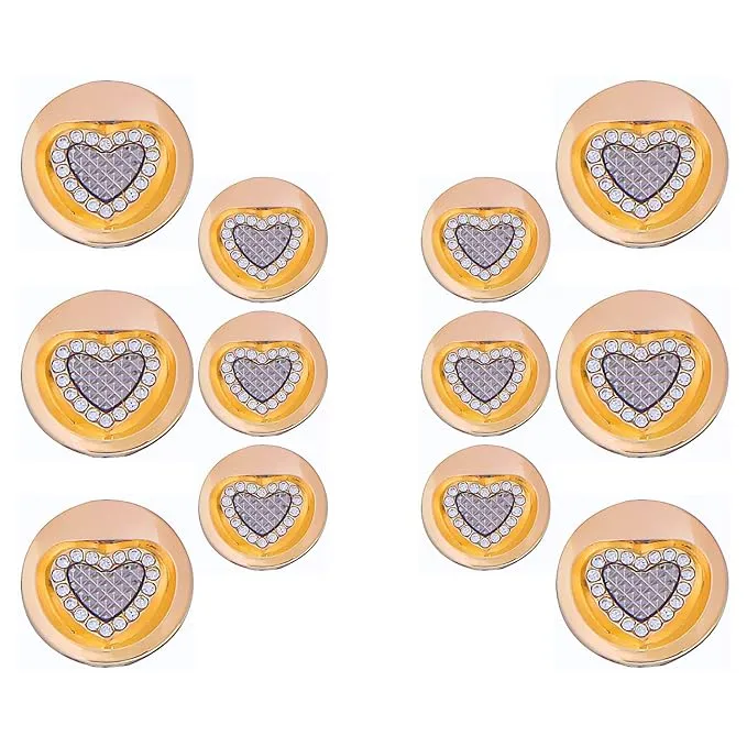 Gold Metal Buttons Heart Centers