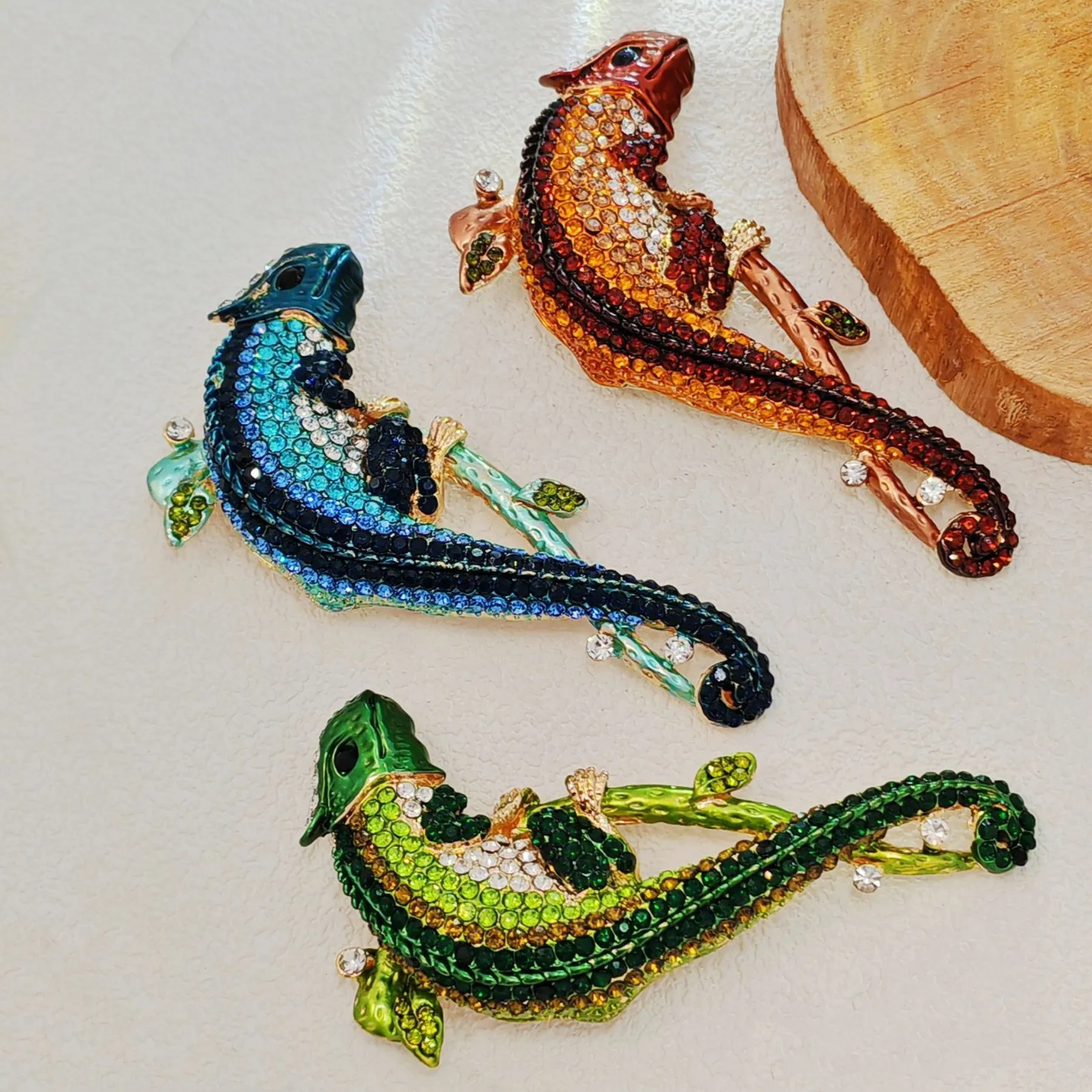 Gorgeous Blue - Hued Chameleon Brooch with Crystal Embellishments