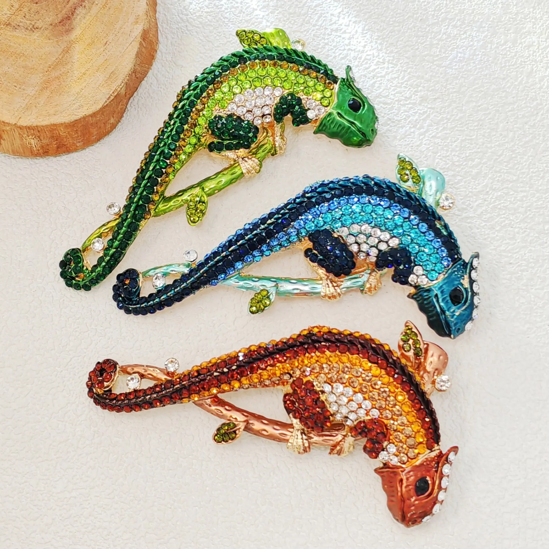 Gorgeous Blue - Hued Chameleon Brooch with Crystal Embellishments