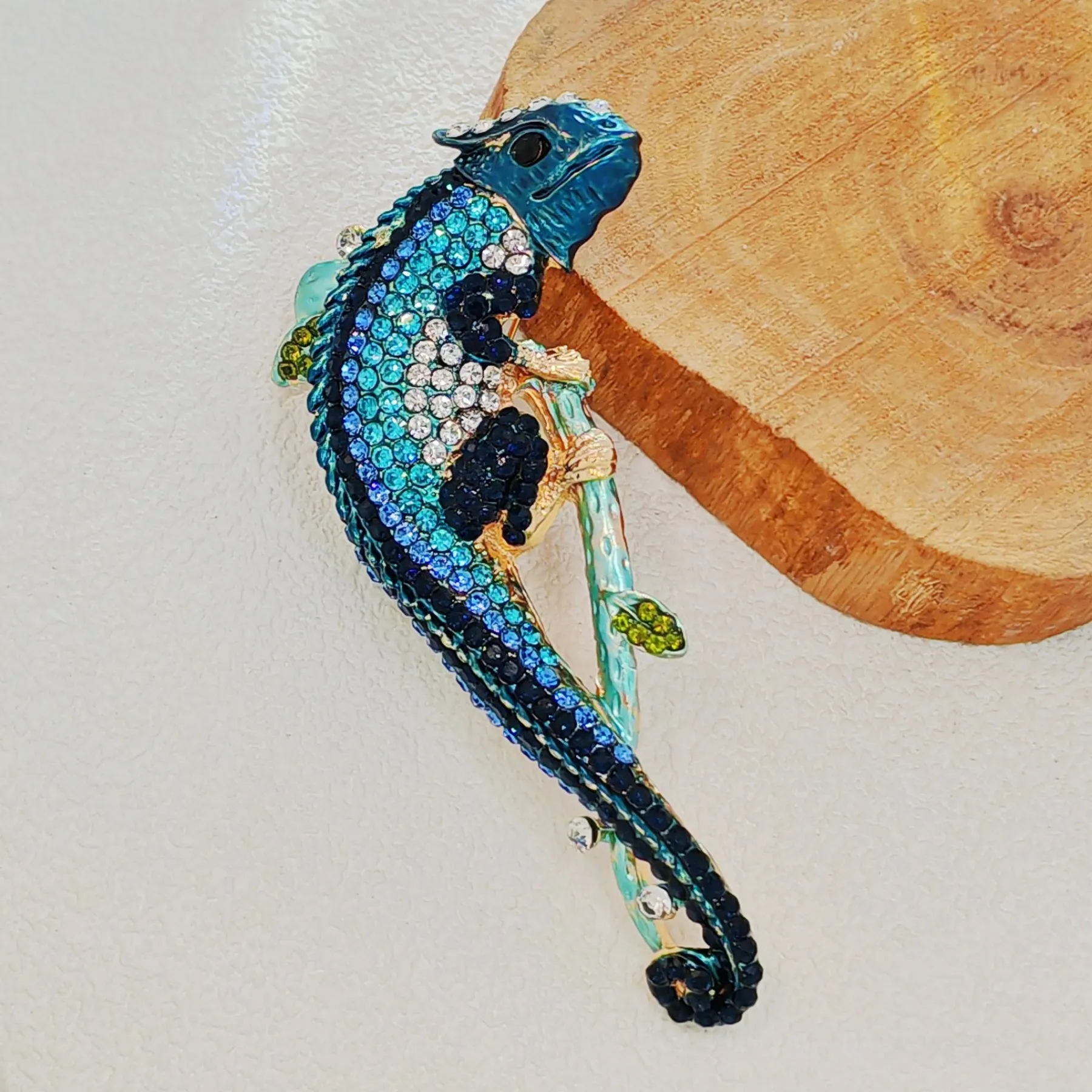 Gorgeous Blue - Hued Chameleon Brooch with Crystal Embellishments
