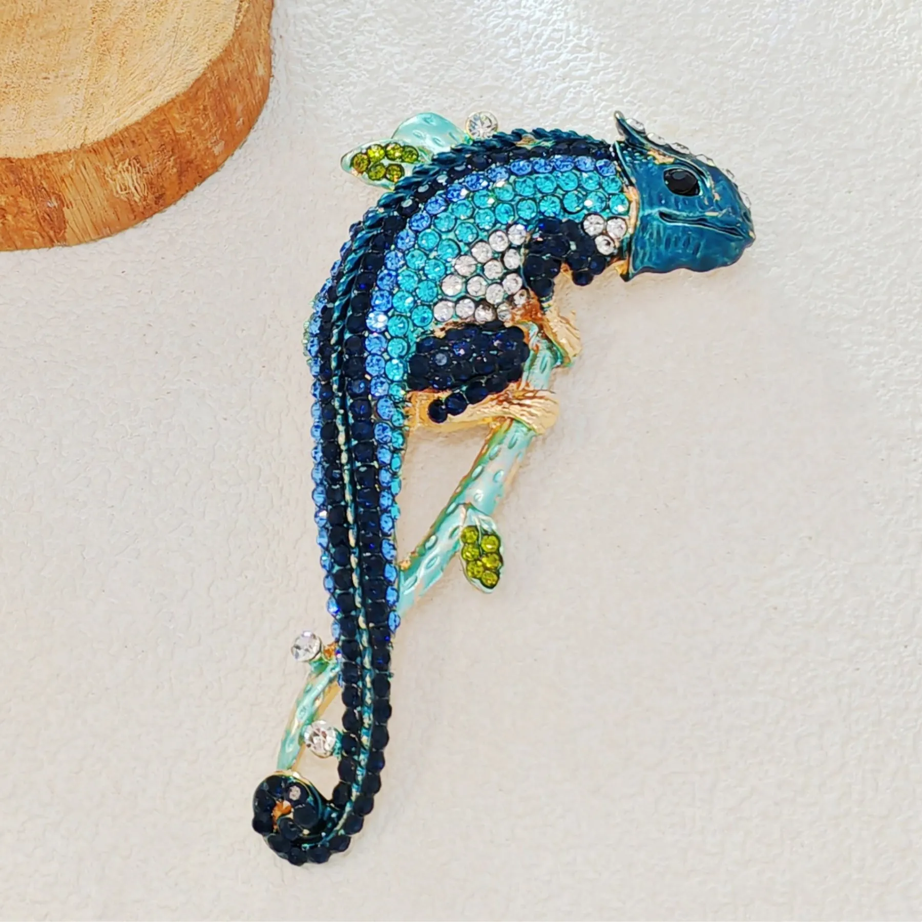 Gorgeous Blue - Hued Chameleon Brooch with Crystal Embellishments