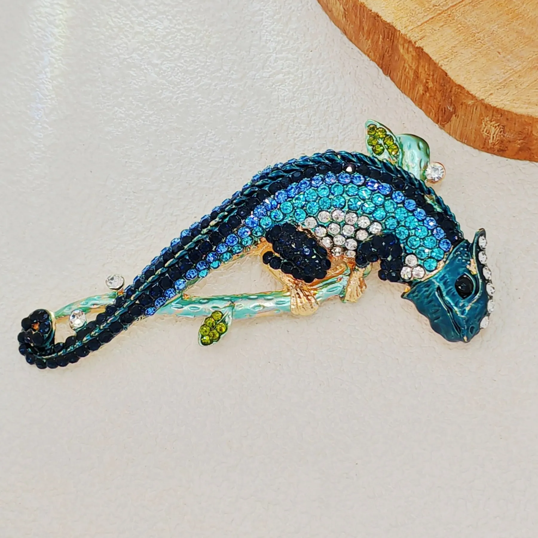 Gorgeous Blue - Hued Chameleon Brooch with Crystal Embellishments