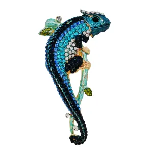 Gorgeous Blue - Hued Chameleon Brooch with Crystal Embellishments