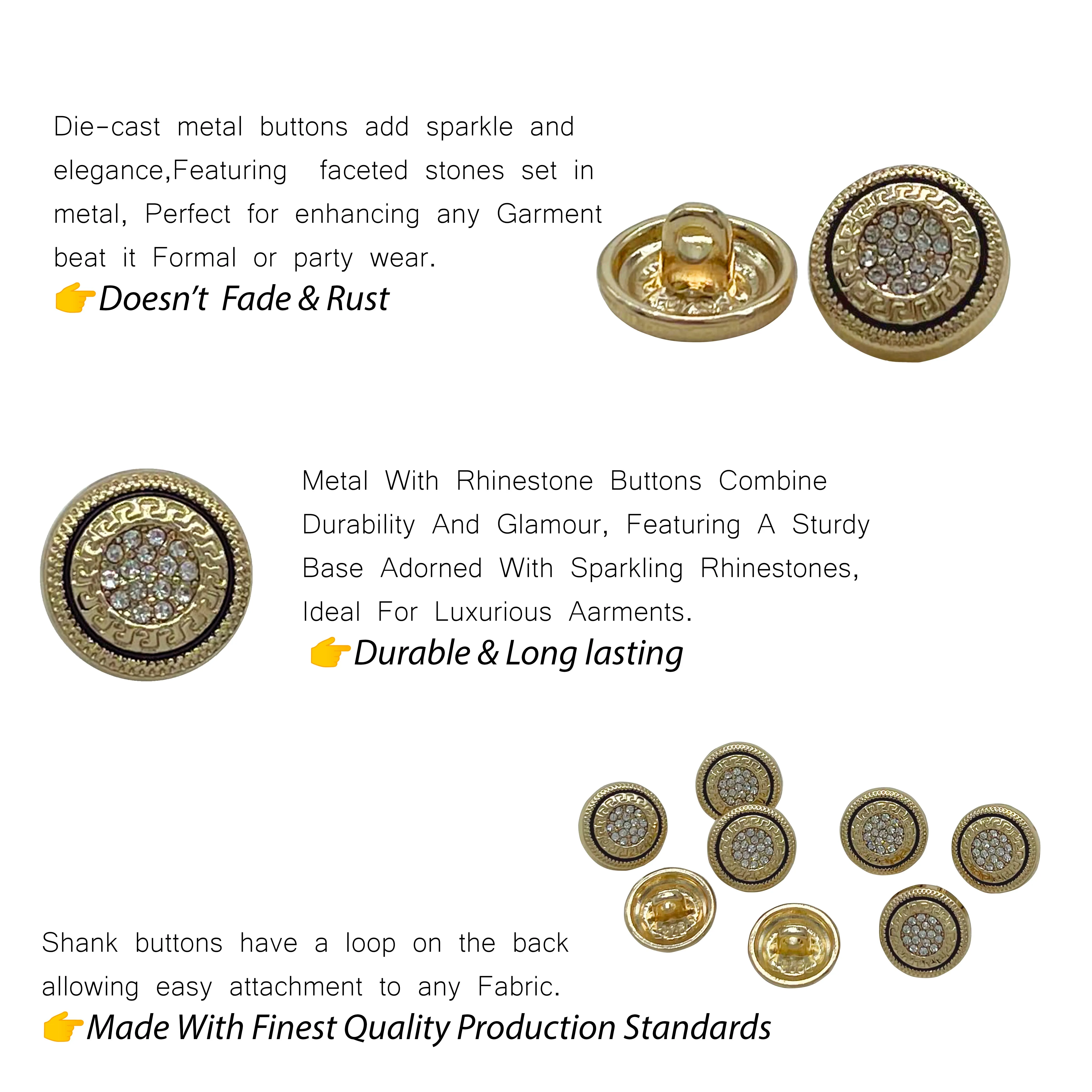 Greek Pattern Rhinestone Metal Shirt Buttons