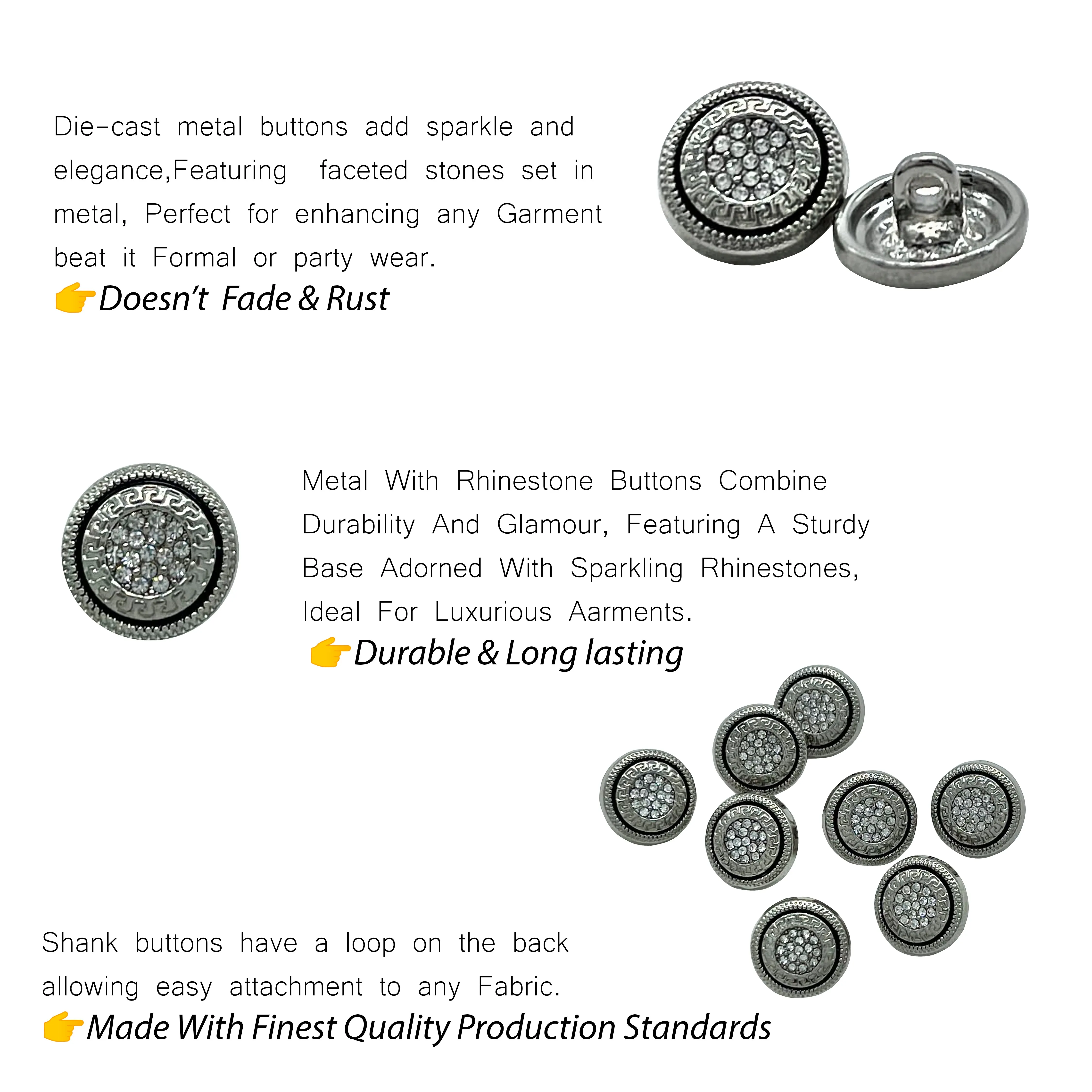 Greek Pattern Rhinestone Metal Shirt Buttons