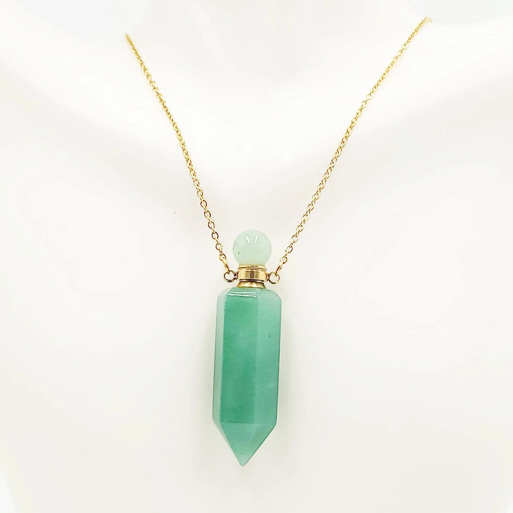 Green Aventurine Bottle Pendant Necklace Holder Perfume Oils Incense Ashes