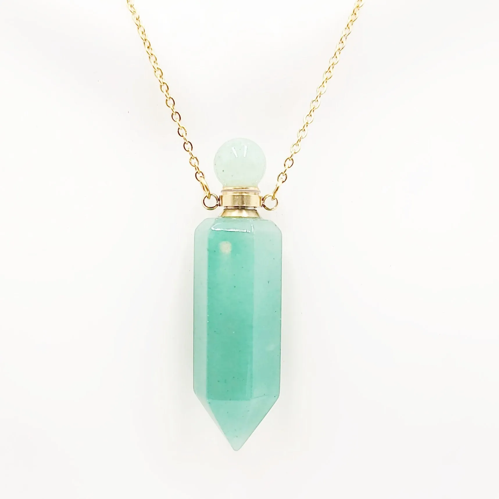 Green Aventurine Bottle Pendant Necklace Holder Perfume Oils Incense Ashes