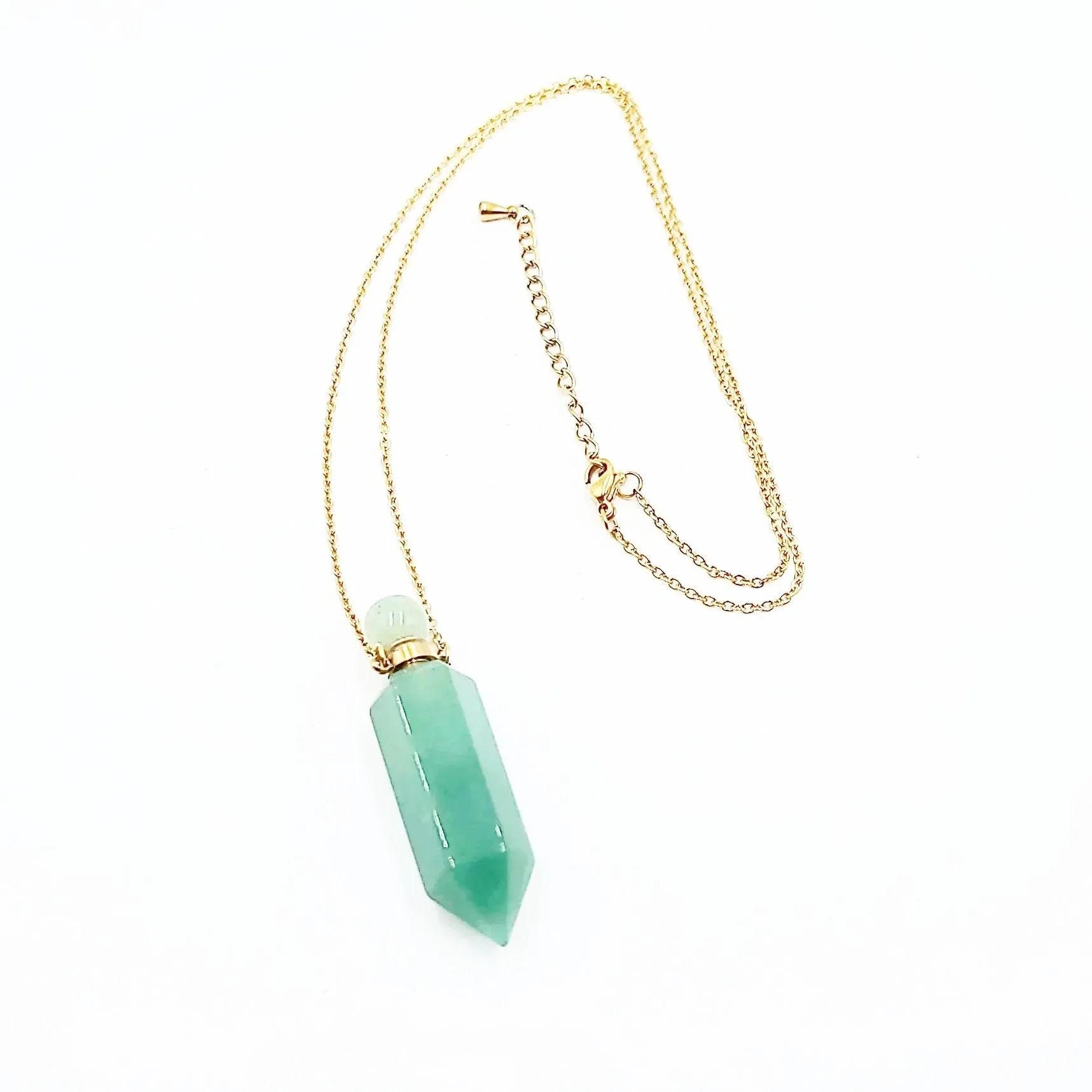 Green Aventurine Bottle Pendant Necklace Holder Perfume Oils Incense Ashes