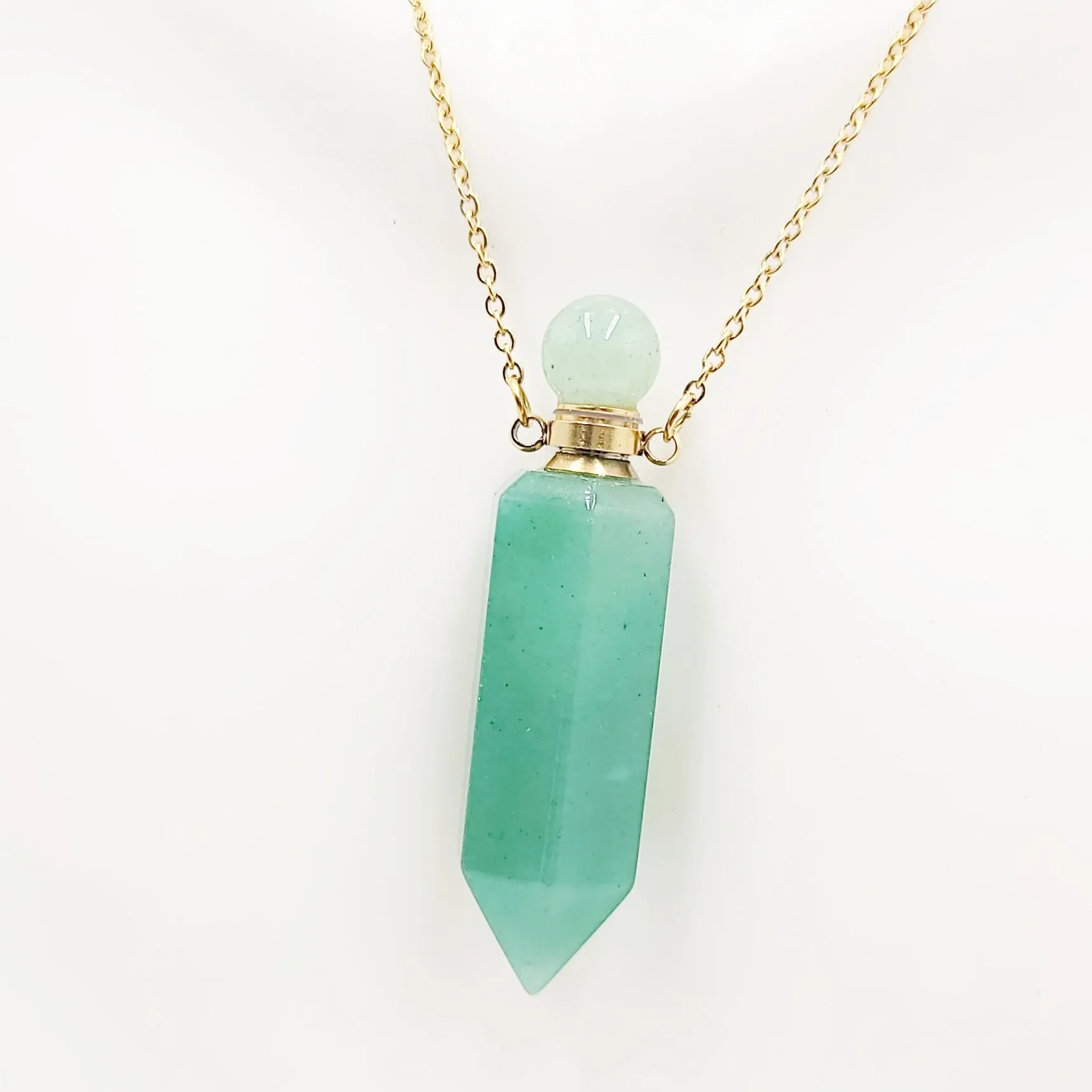 Green Aventurine Bottle Pendant Necklace Holder Perfume Oils Incense Ashes