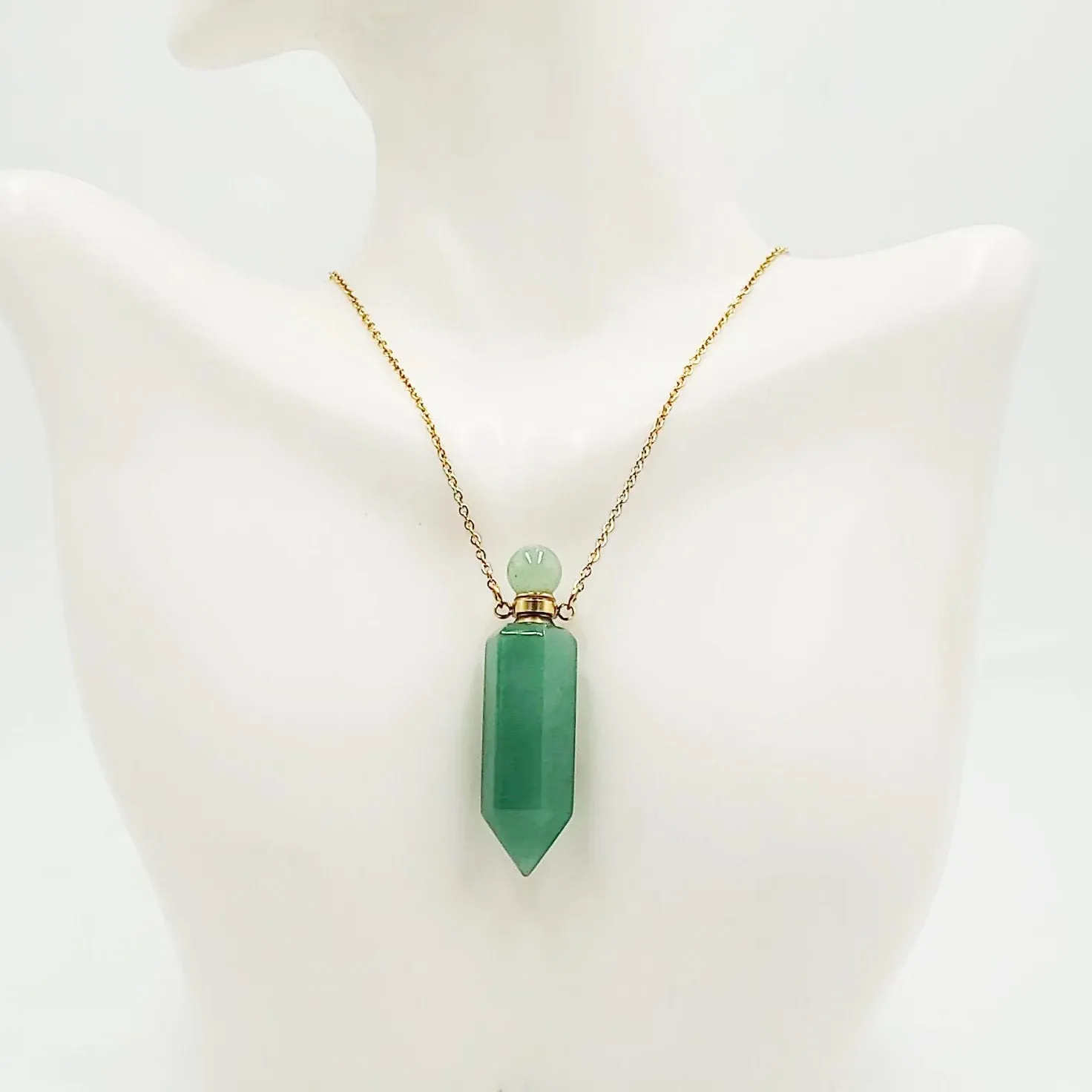 Green Aventurine Bottle Pendant Necklace Holder Perfume Oils Incense Ashes