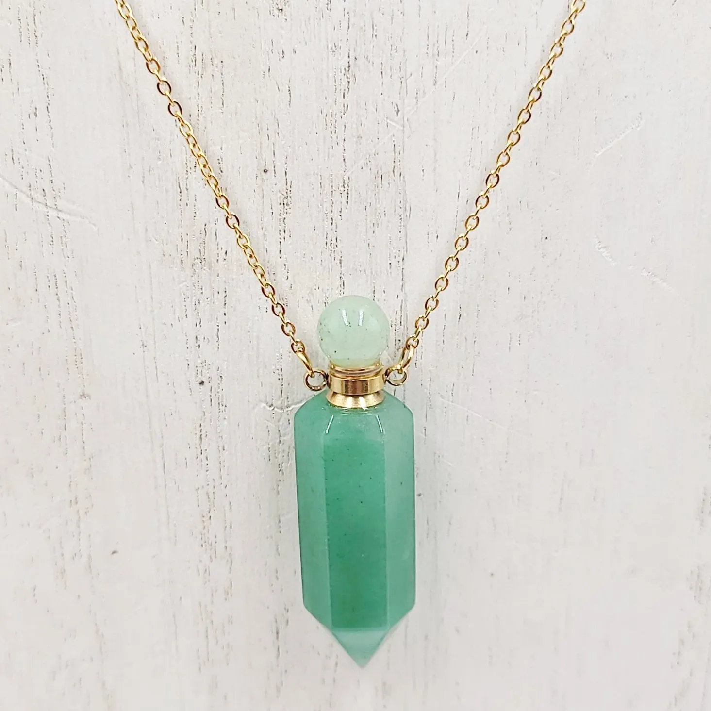Green Aventurine Bottle Pendant Necklace Holder Perfume Oils Incense Ashes