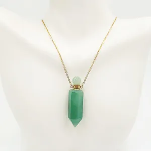 Green Aventurine Bottle Pendant Necklace Holder Perfume Oils Incense Ashes