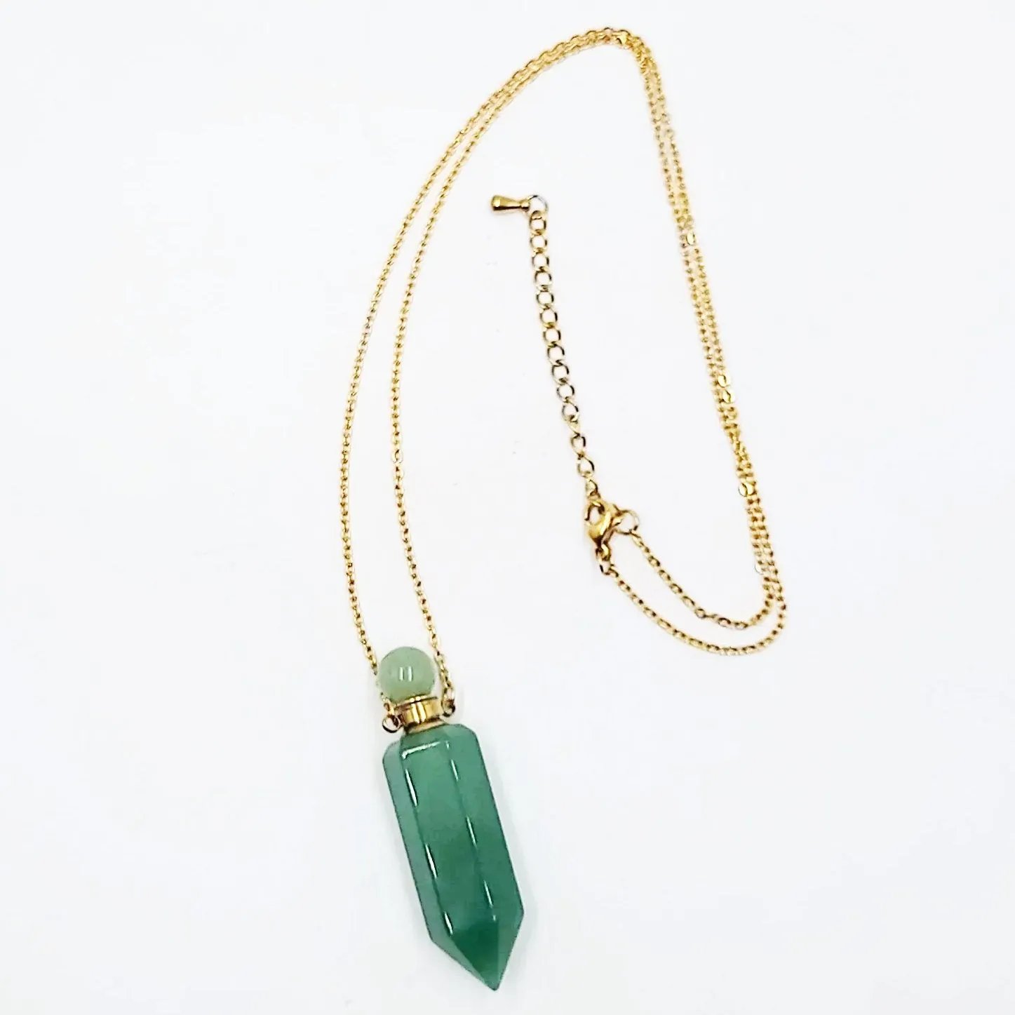 Green Aventurine Bottle Pendant Necklace Holder Perfume Oils Incense Ashes