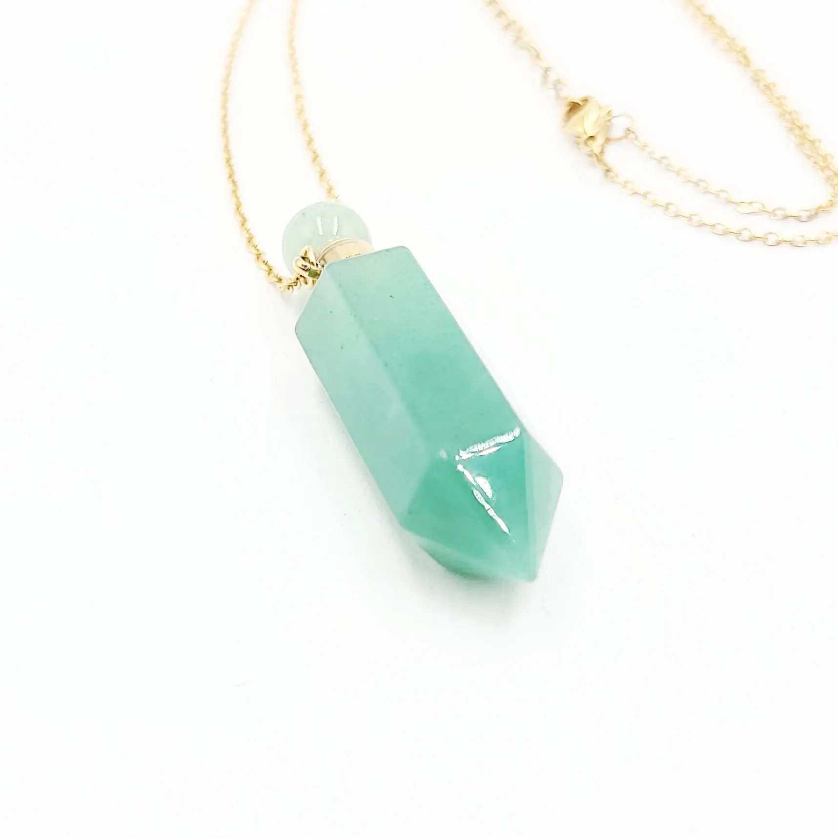 Green Aventurine Bottle Pendant Necklace Holder Perfume Oils Incense Ashes