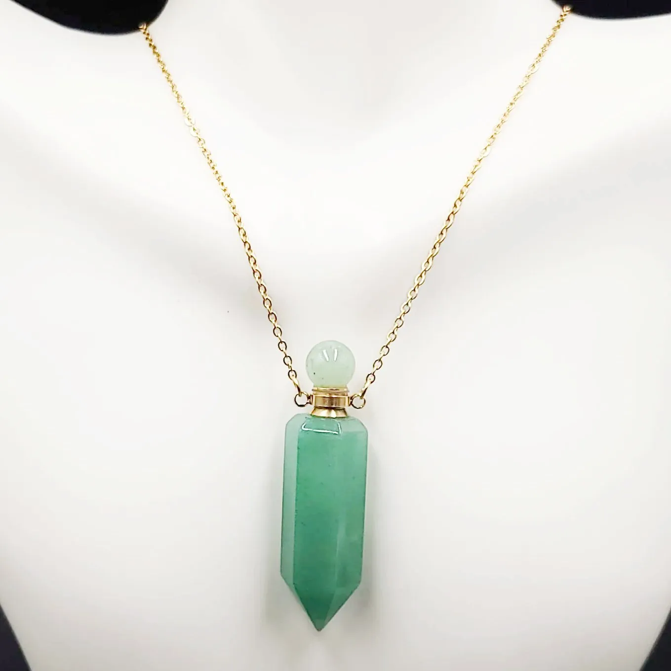 Green Aventurine Bottle Pendant Necklace Holder Perfume Oils Incense Ashes