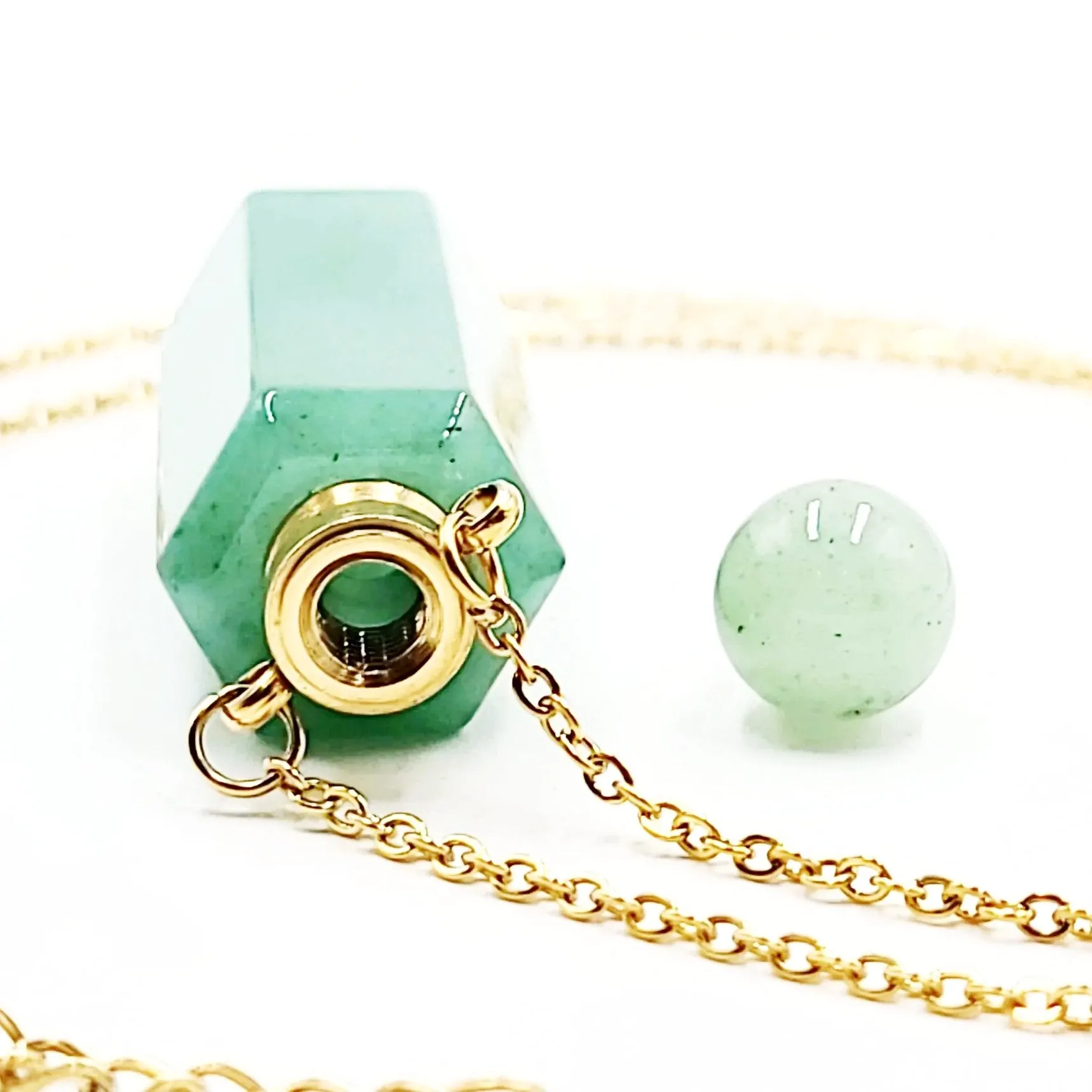 Green Aventurine Bottle Pendant Necklace Holder Perfume Oils Incense Ashes