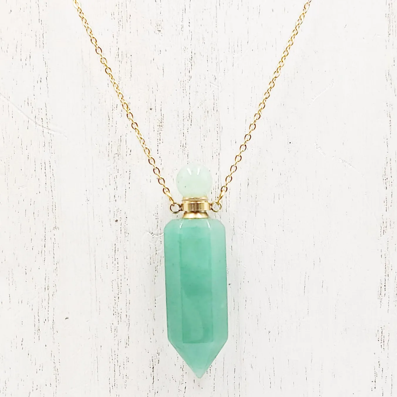Green Aventurine Bottle Pendant Necklace Holder Perfume Oils Incense Ashes
